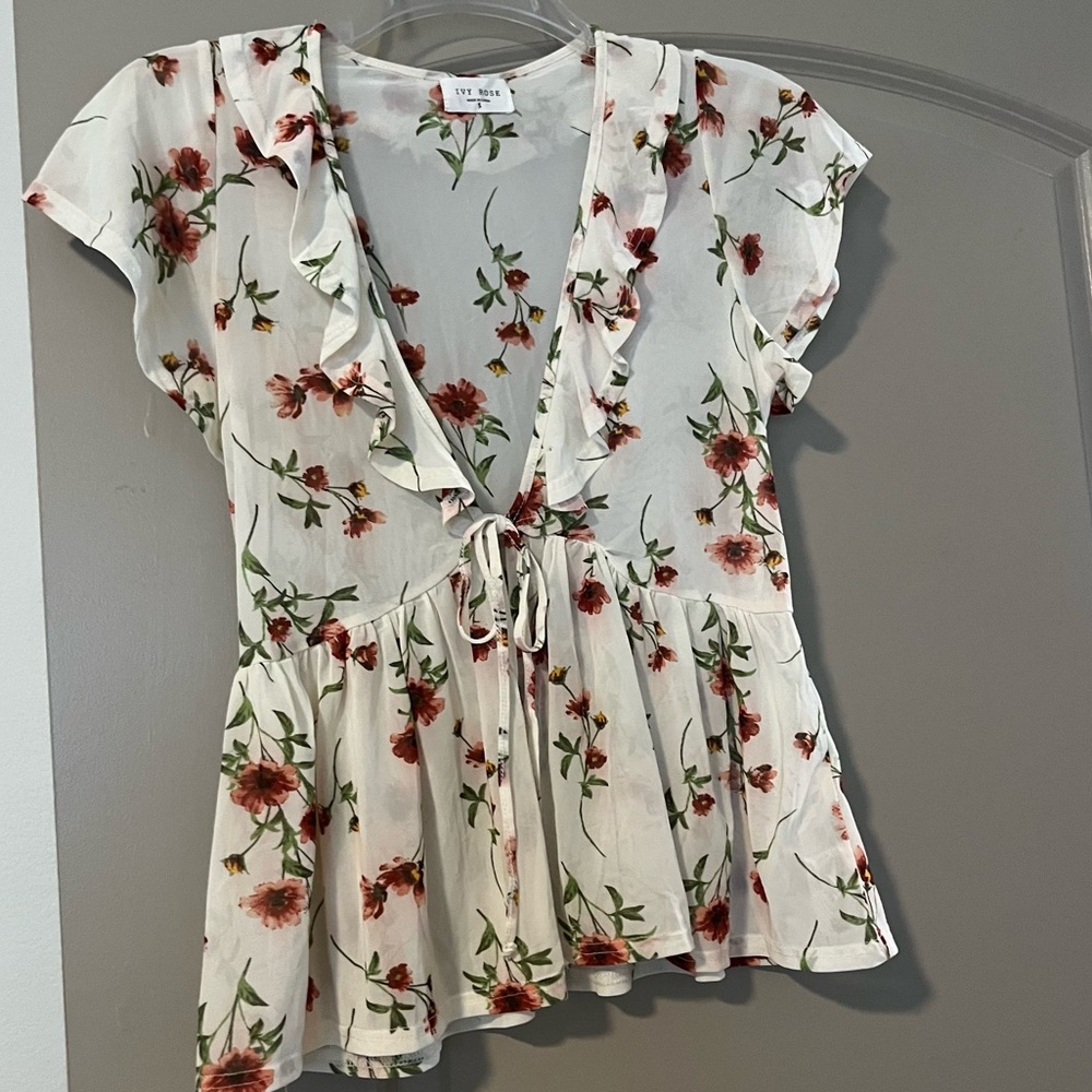 Rose printed mesh blouse